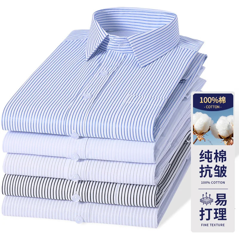 High Quality 100 Cotton Mens Shirts Long Sleeve Slim Fit Business Formal Striped Shirt Social Male Clothing Plus Size 8XL 7XL 260526BJ