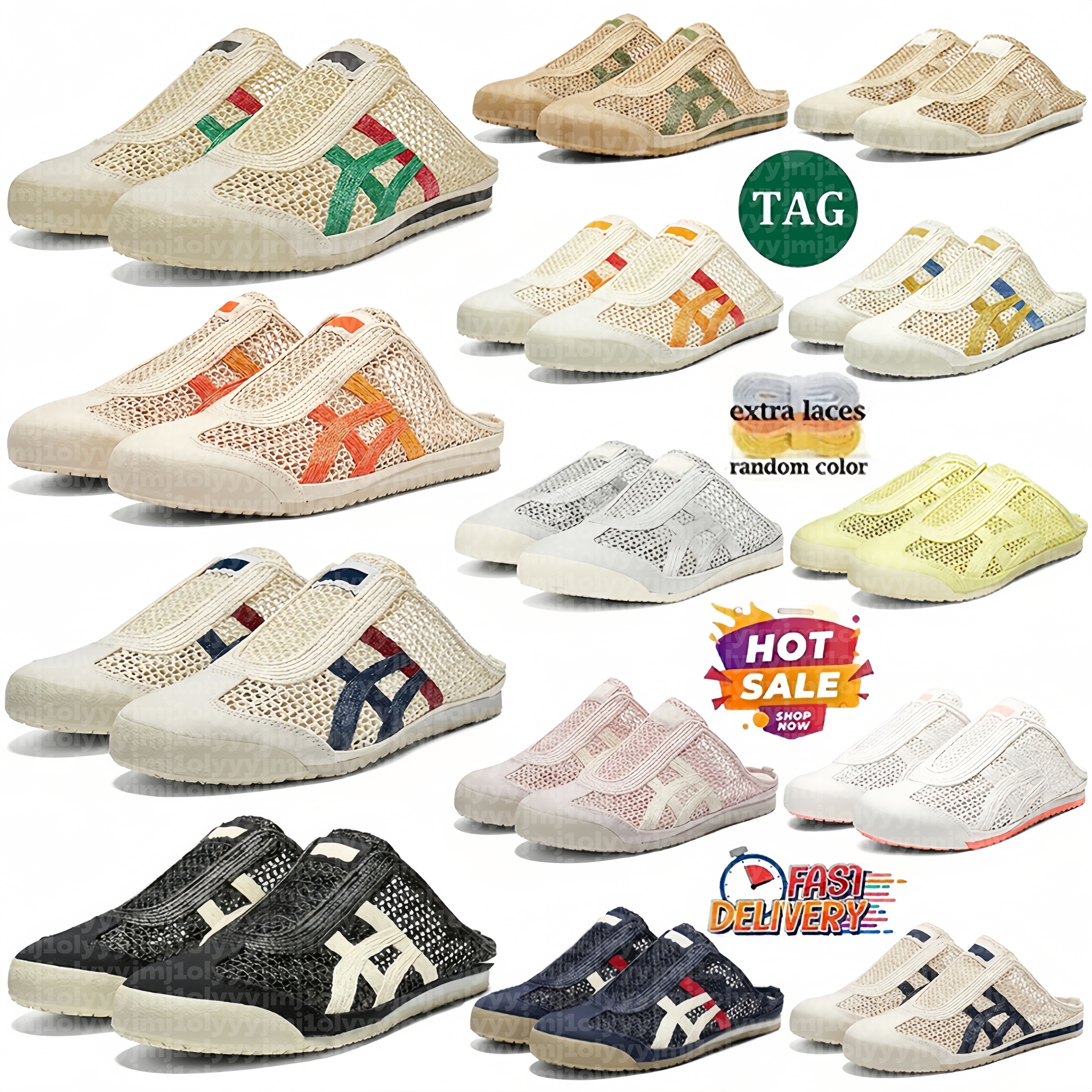 Designer Slippers Tiger Mexico 66 Sabot Mens Womens Sandals Mules Beige Green Birch Peacoat Black Cream Navy Oatmeal Habanero Woven Mesh Flip Flops