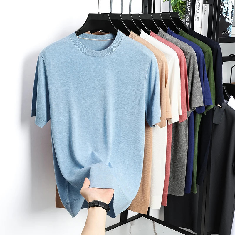 Summer MenS ShortSleeve 100 Lyocell Knitted Pullover Solid Color RoundNeck TShirt Cool And Comfortable Top 260527