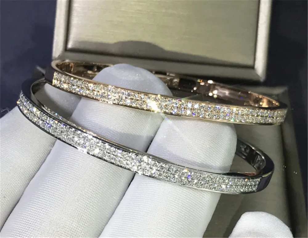 Trendy Pave Lab Diamond Bangle 925 Sterling Silver Party Engagement bangles Bracelets for women Bridal Charm wedding accessaries-image-1107877516