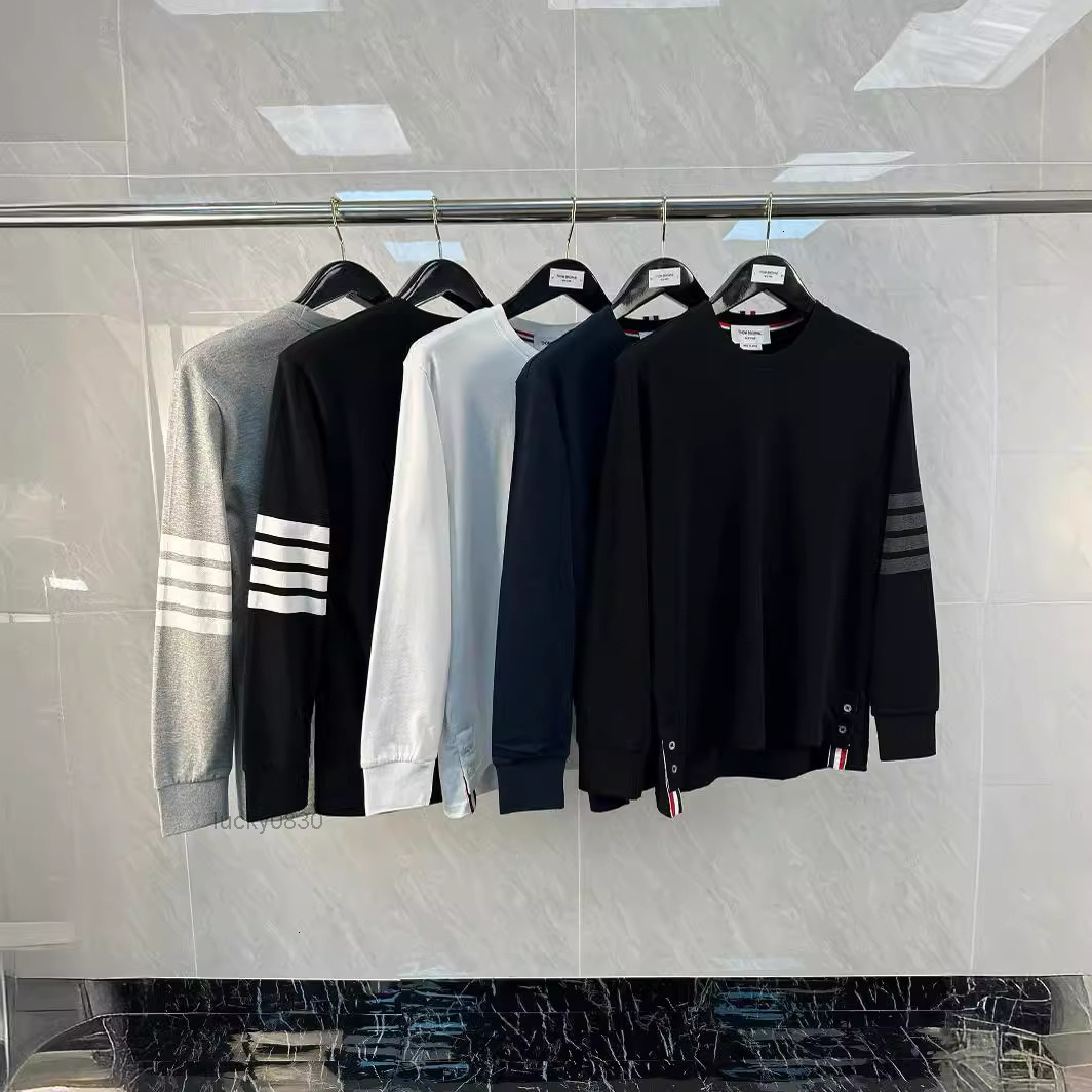 Thomlys Browne Browmelys Hoodie Designer Mens T-Shirt Classic Four Stripes Crew Neck Pullover Casual Versatile Top Unisex Simple Long Sleeve T-Shirt