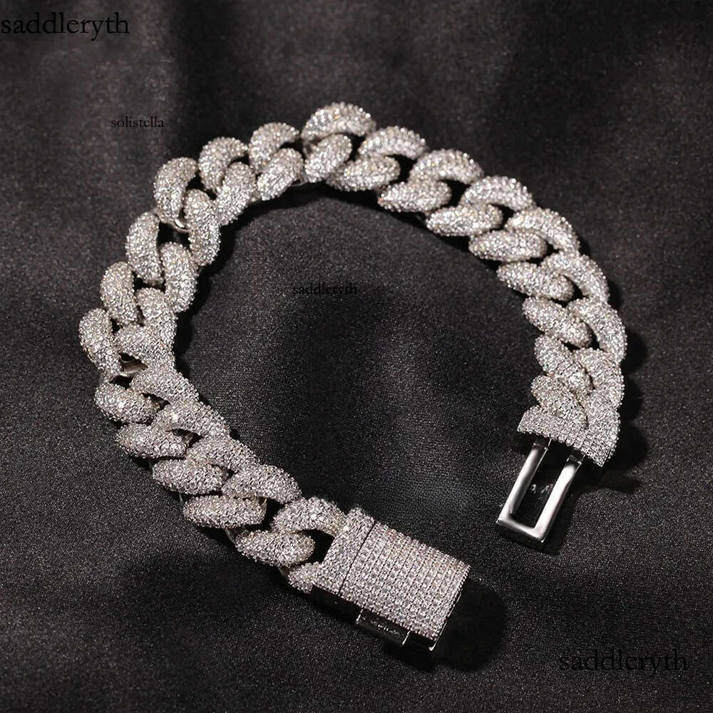 Full Dia Cuban Bracelet Men's 14mm wide GRA moissanite dia gold sterling sier cuban link chain for men Hip Hop necklace bracelet