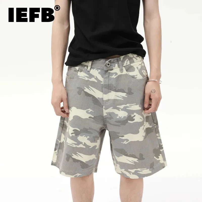 IEFB Mens Wear American Style Camouflage Jorts Loose Wide Leg Casual Pants Versatile Washed Denim Shorts Trendy 9A8588 260527BJ
