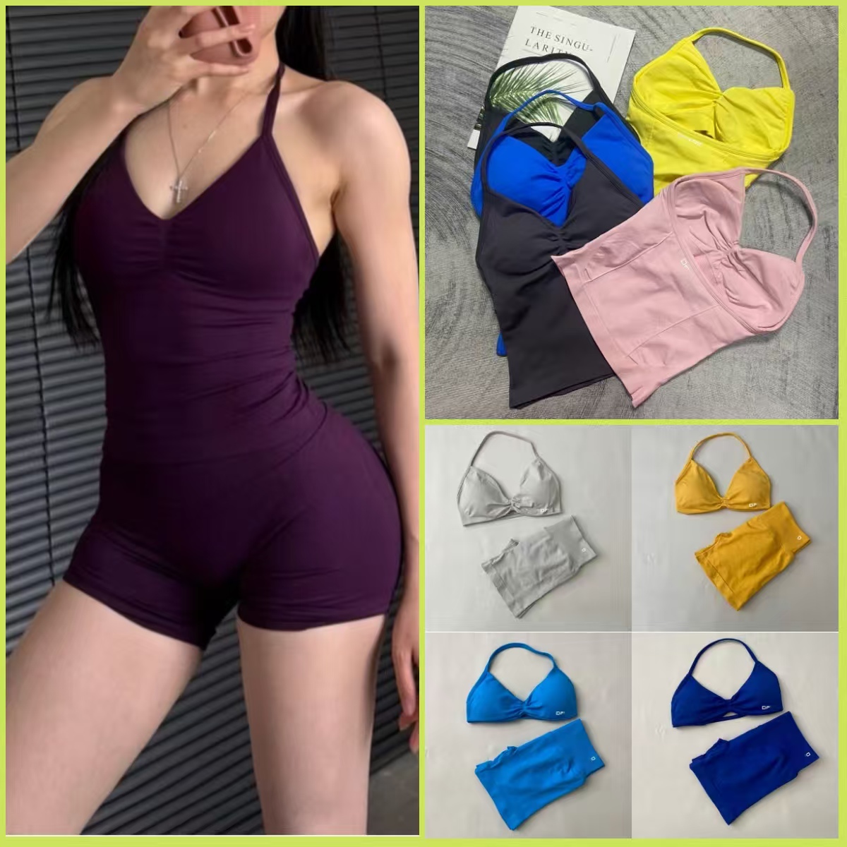 Ensemble de yoga de créateur Pantalon de sport froncé taille haute Débardeur de yoga actif professionnel Short assorti disponible Taille basse cô