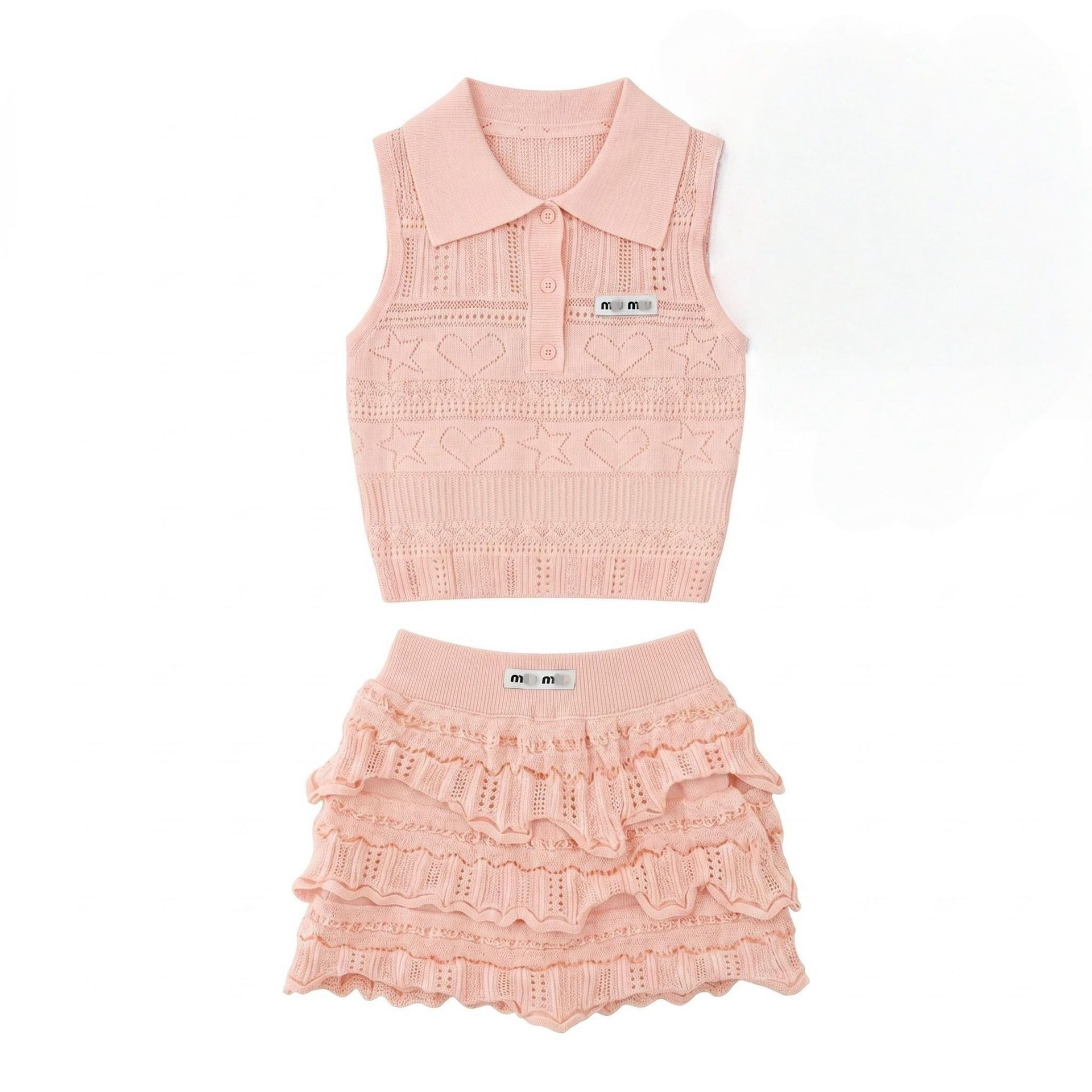 Free Shipping 2026 Pink/Khaki/Black/White Letter Hollow Out Women's Two Pieces Sets Brand Same Style Two Piece Dress DH644