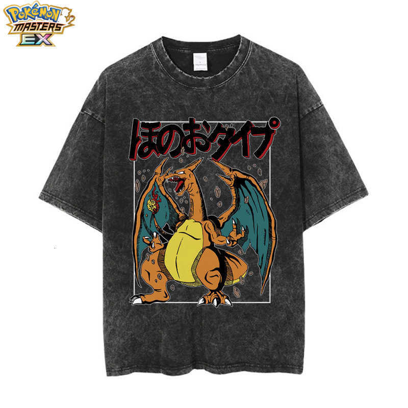 Short-sleeved T-shirt street style high-quality anime American vintage washed look Pokmon Gengar standard style L260930