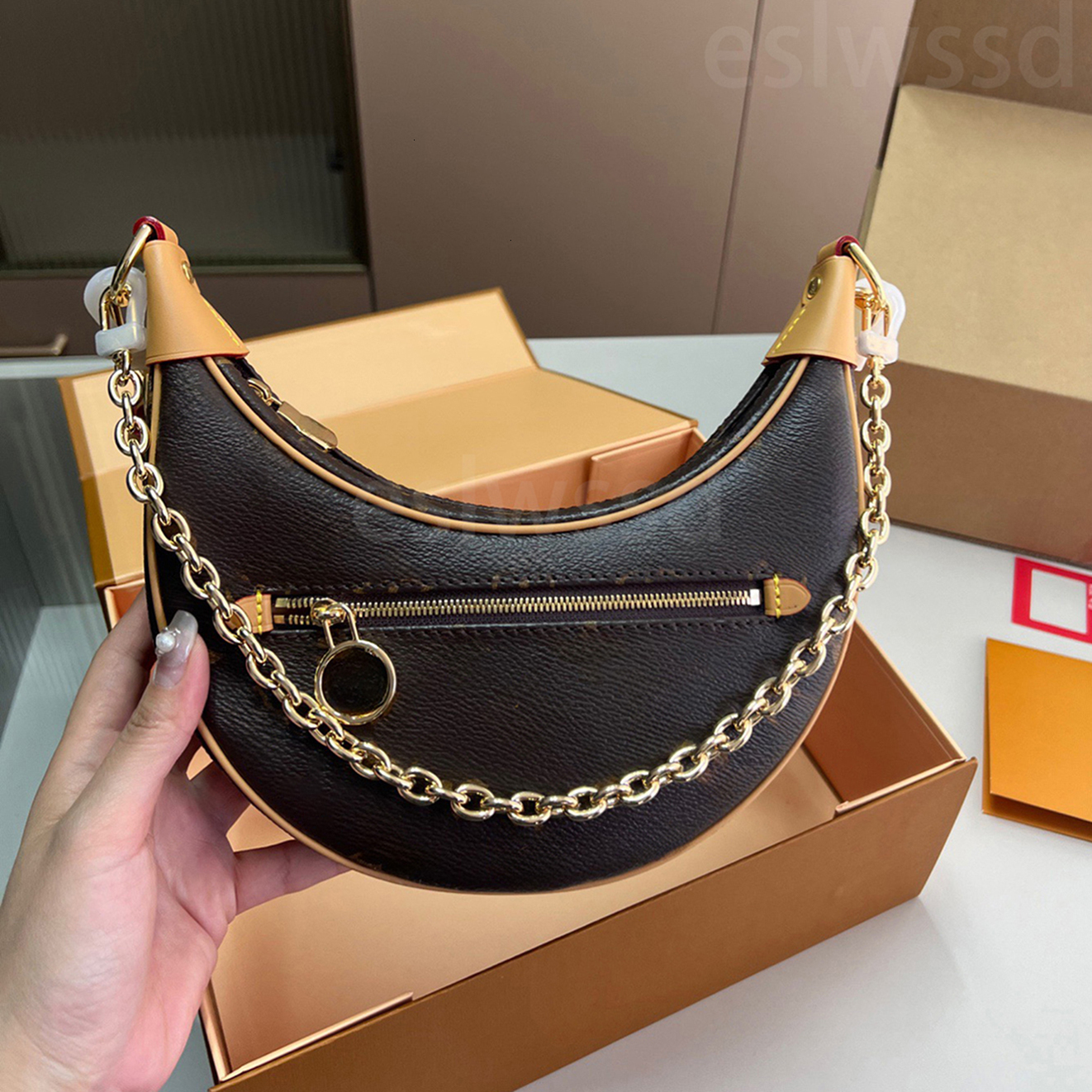 Top Luxury designer Loop bag Half moon bag Croissant bag shoulder bag hobo Pea bag armpit Purse baguette underarm Handbag crossbody bag Brown Flower
