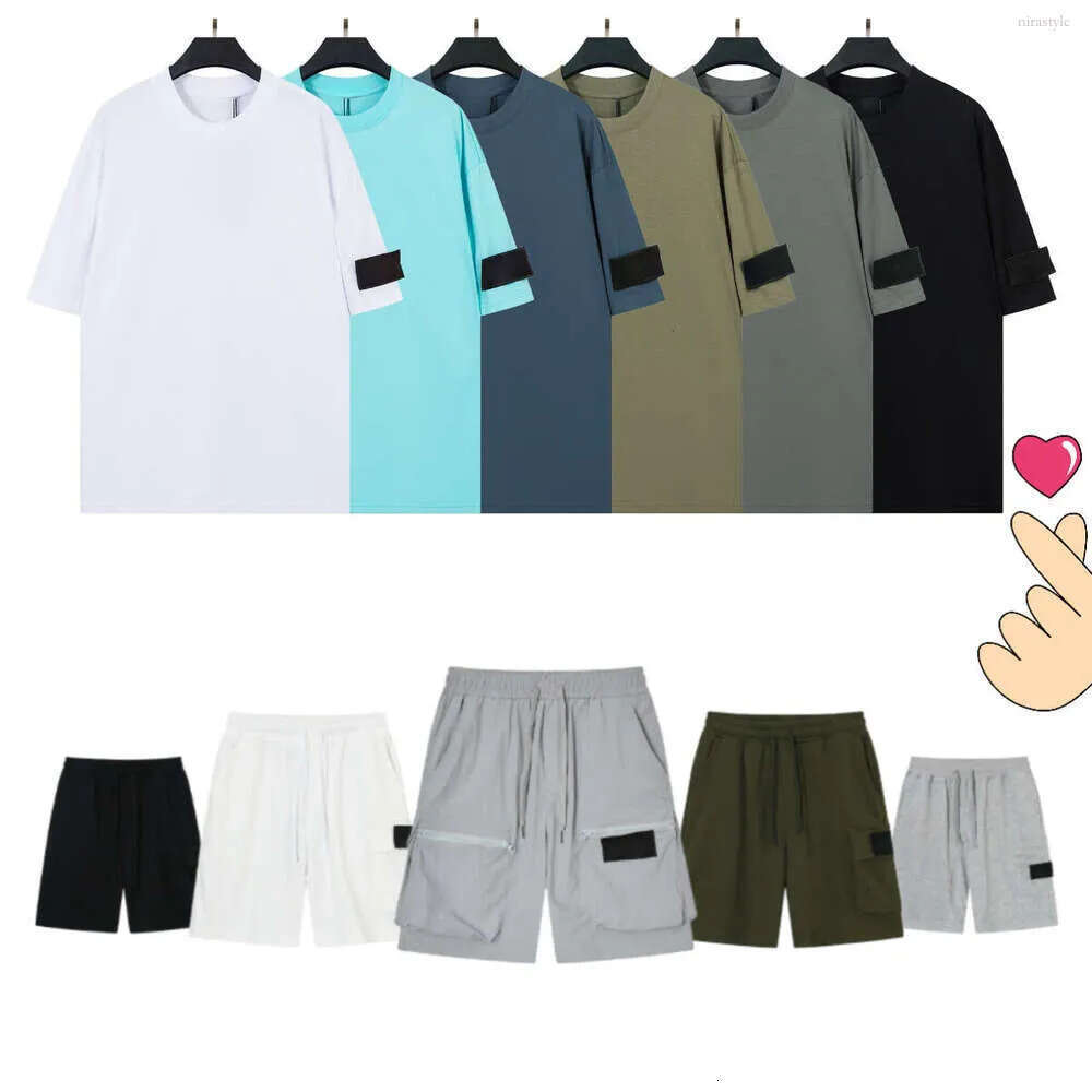 stone designer shirt Accent Series Casual T-Shirt Shorts Set Oversized Cotton Crew Neck Tee with Stones Pocket Detail Streetwear Outfit for Men Wome
