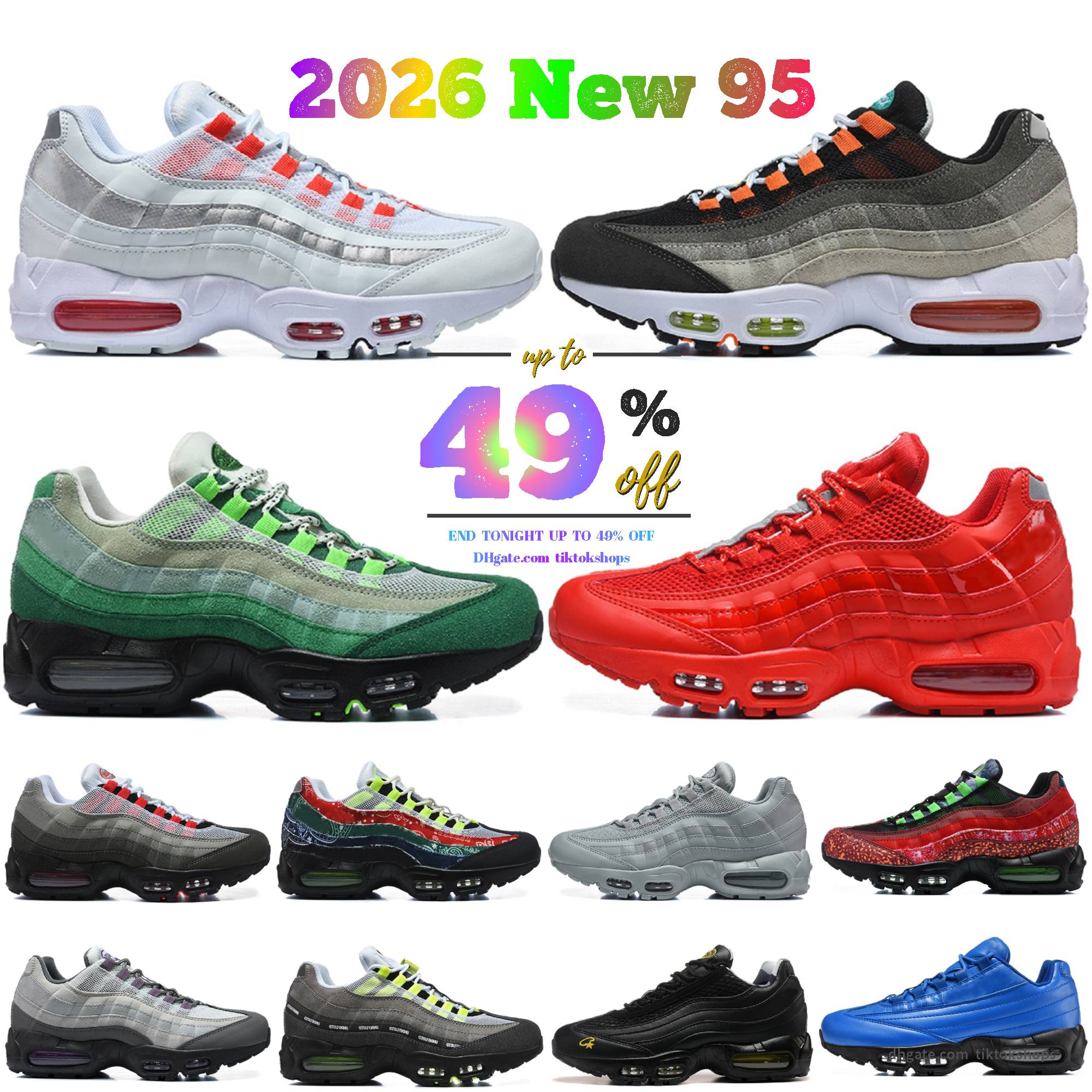 Top Mens 95 95s Neon Running Shoes Triple Black White Silver Tour Yellow Aegean Storm Sequoia Pink Beam Cool Grey Olive Midnight Navy Men Trainers S