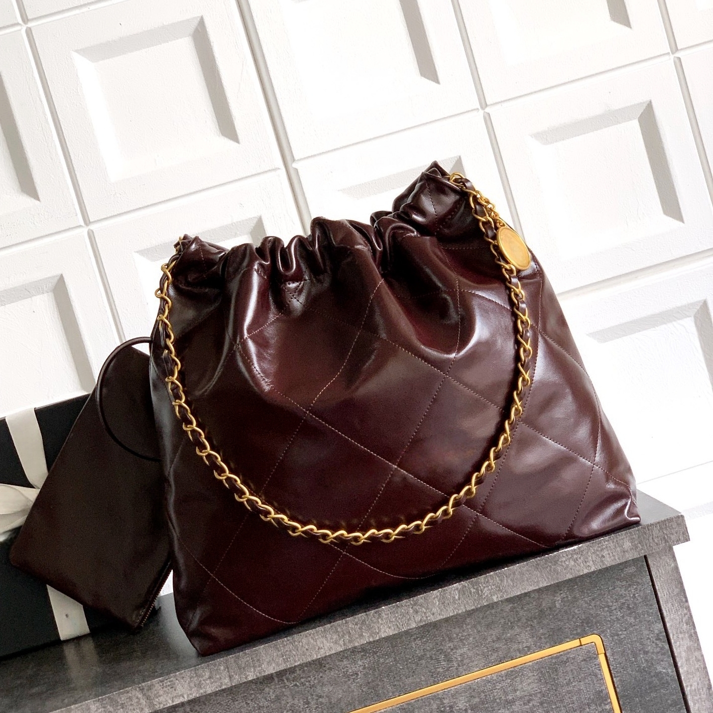 Designer New CC22 Trash Bag Tote, 10A 1:1 Top Master Quality, Genuine First-Layer Cowhide, Diamond-Quilted Drawstring Bag, Women's Lazy Style H