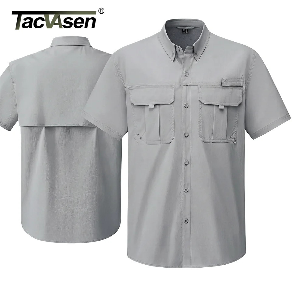 TACVASEN Mens UPF50 Fishing Shirt Quick Dry Breathable Short Sleeve Shirt Button Down Sun Shirt for Work Tactical with Pockets 260526BJ