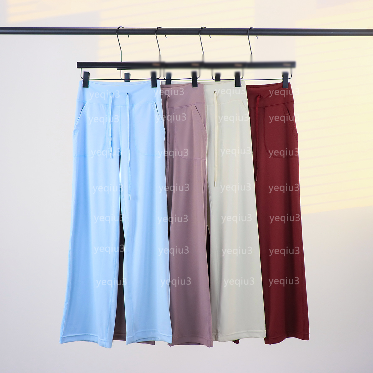 Women's Wide Leg Athletic Pants with Pockets High Waist Drawstring Tummy Control Lightweight Workout Pants-image-1107851452