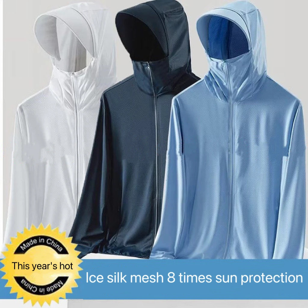 1pcs Summer Mens Ice Silk Thin Sun Protection Coats Sportswear Hooded Man Casual Jackets Outdoor Fishing Sunscreen Clothing Top 260526BJ