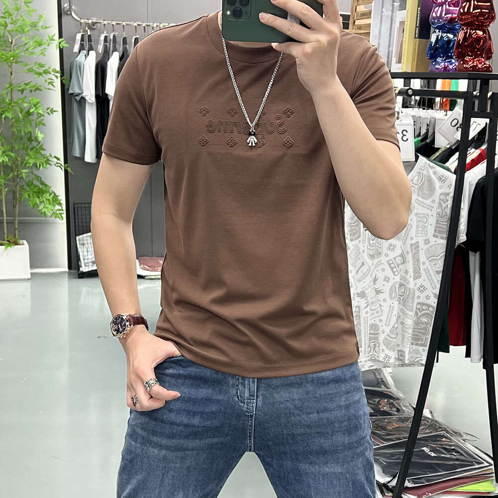 Designer Clothes Light Luxury Summer New Round Neck Brand Ins Fashion Slim Fit Short Sleeve Trendy Youth T Shirt Men's Top