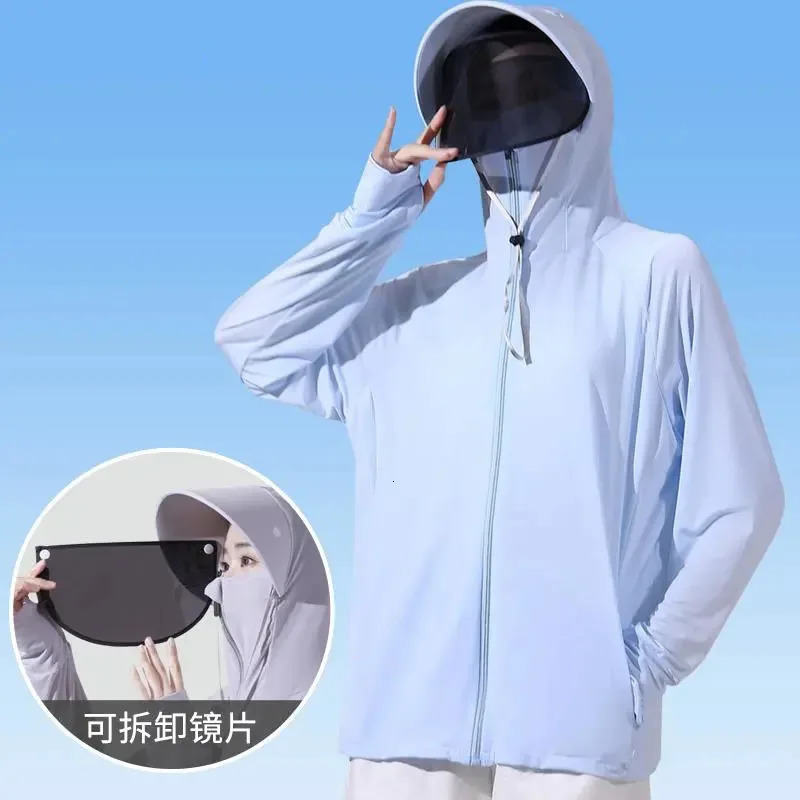 UPF 50UV Sun Protection Tops Women Hoodie Ice Silk Breathable Ultrathin Sunscreen Jacket Outdoor Quick Dry Fishing Running Coat 260526BJ