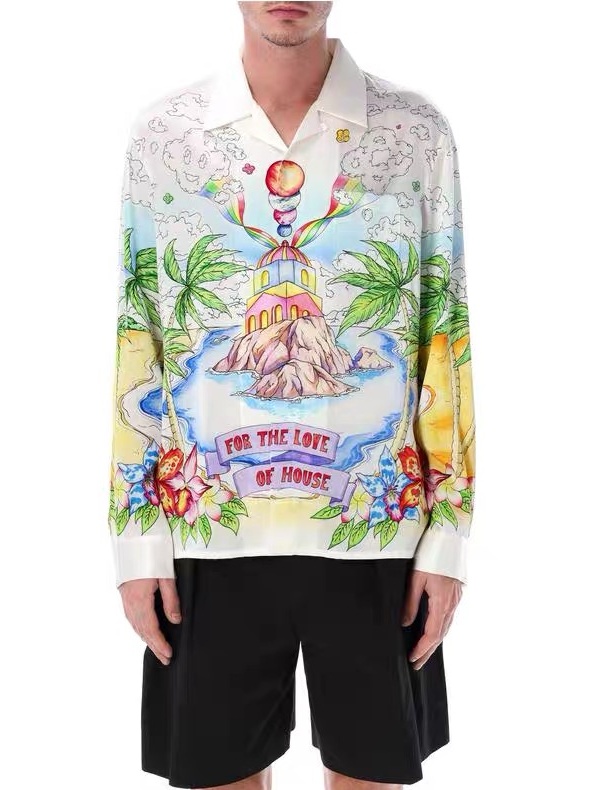 2026 Casabalnc Top Quality Designer Summer Silk Casual Shirt New Classic Hot-Selling Hawaiian Vacation Style Lapel Button Loose Long Sleeve Silk-image-923983462