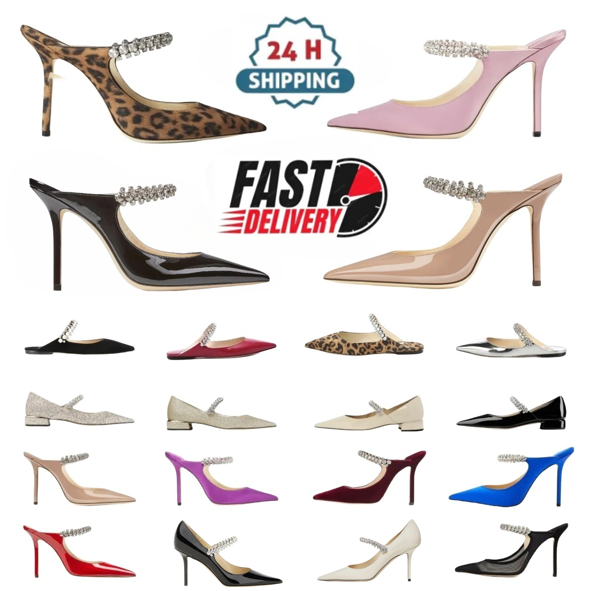 Designer Heels Luxury Brand Pumps 7cm 9cm Rhinestone Slippers French Pointed Genuine Leather Pearl Straight Line Thin Heel Wrapped Toe Wedding Shoes