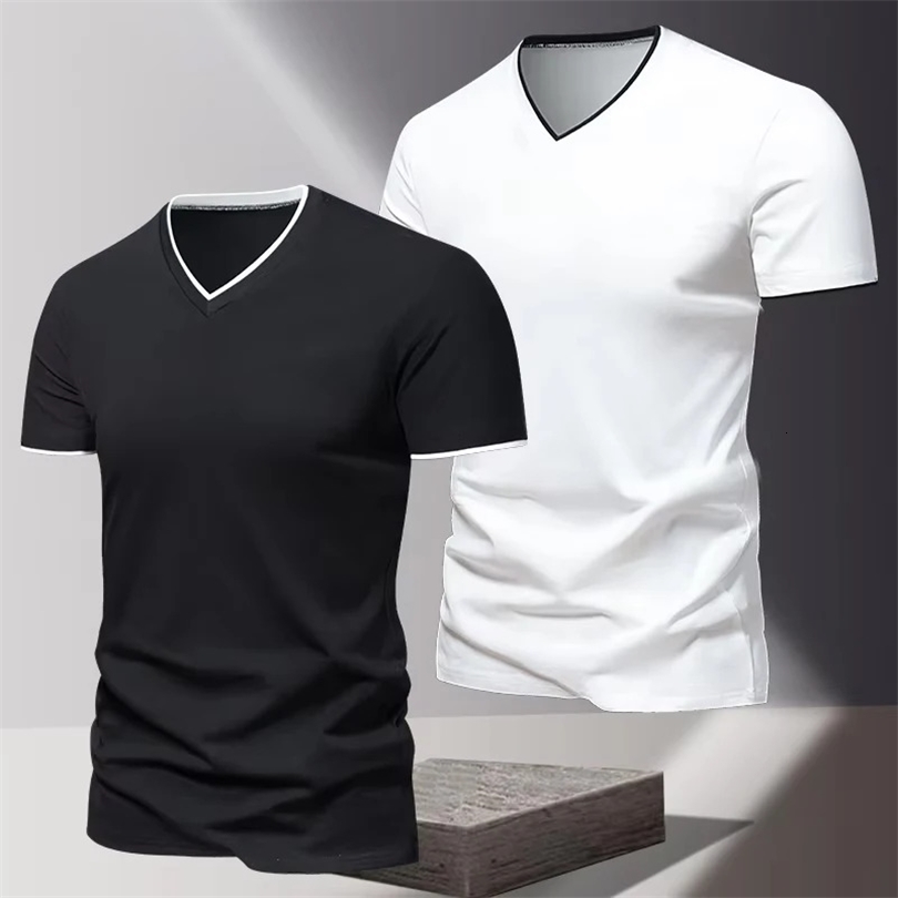 Vneck Short Sleeved Mens Tshirt Sports and Leisure Trendy Simple Solid Color Base Shirt 260526