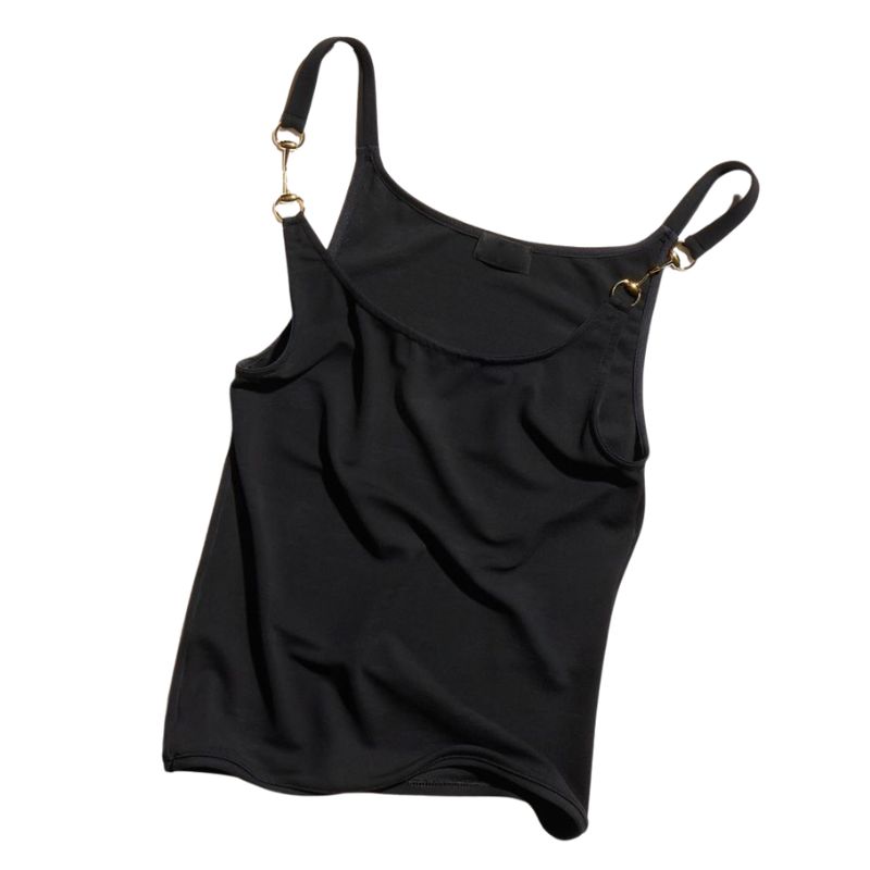 Summer Women's Design Tee Vest T-Shirt Metal Letter Strap Knitwear Vest Tops Sexy Slim Tops Scoop Neck Sleeveless Tops Girls Runway Casual Desi