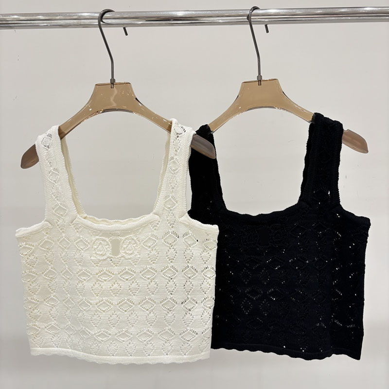 Women Designer Cropped Tanks Y2K Hollow Short Knitted Vest Summer Sexy Nightclub Knits Camis