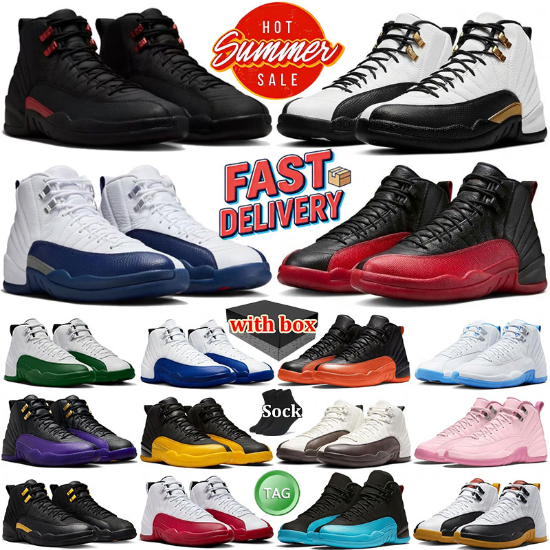 With Box Basketball Shoes 12 12s Flu Game Mens Womens Trainers Blueberry Taxi University Gold Blue Cherry Stealth Melo Bloodline Gamma Blue Shoes Ou
