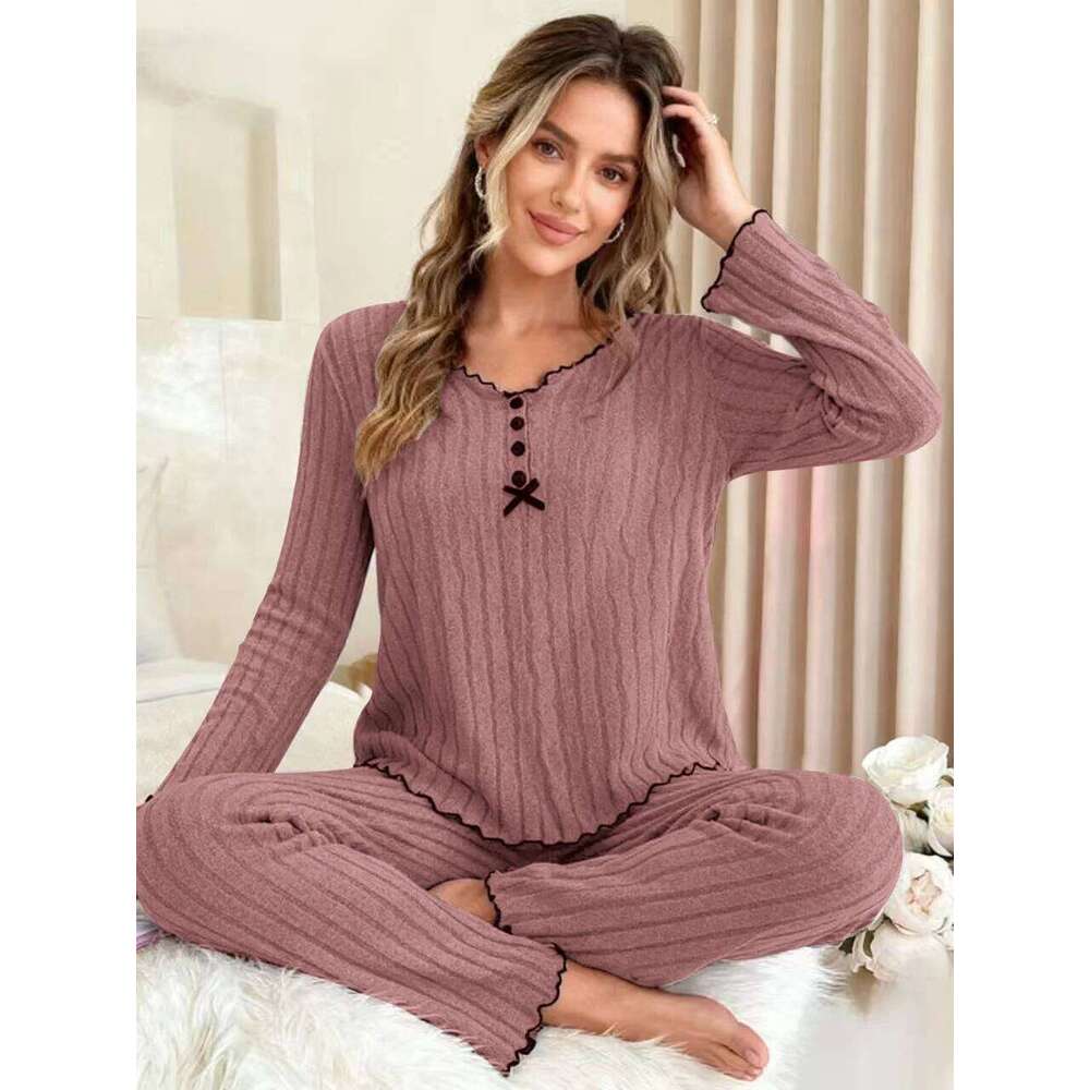 Women Pajamas Women Pajamas Spring Hot Selling Abrasive Pit loungewear Strip Solid Color Crimped Simple Pajama Set Comfortable Warm Loungewear Sleep