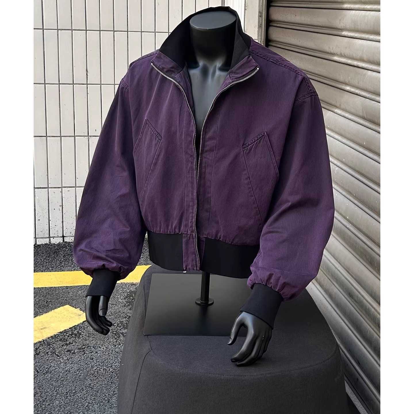 New American-style washed vintage aviator jacket for men with a unique design and baseball collar short-length coat L260528