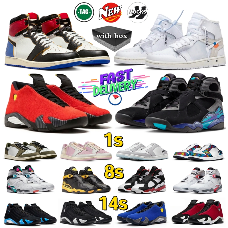 With box 1s 8s 14s basketball shoes Low 1 Varsity Red Alaska Tropical Pink Shy Pink Medium Olive 8 Aqua Bugs Bunny 14 Ferrari University Blue Sports