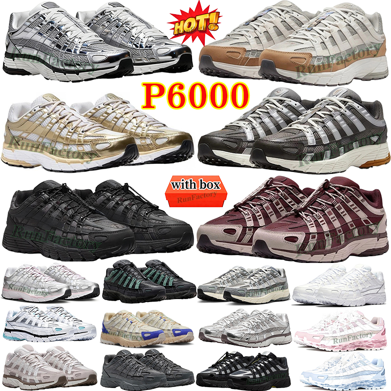 Designer Shoes P-6000 Mens Shoes P6000 Running Shoes Men Womens Sneakers Chrome Metallic Silver Flat Pewter Gunmetal Grey Black White Panda Casual S