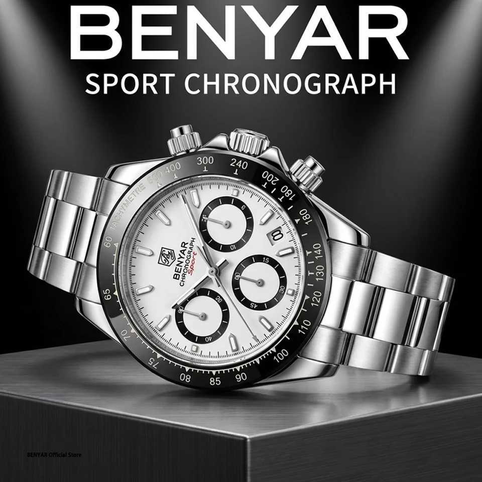 BENYAR New es Men Luxury Brand Chronograph Male Sport Waterproof Clock Stainless Steel Men Quartz Relojes Hombre Q260528