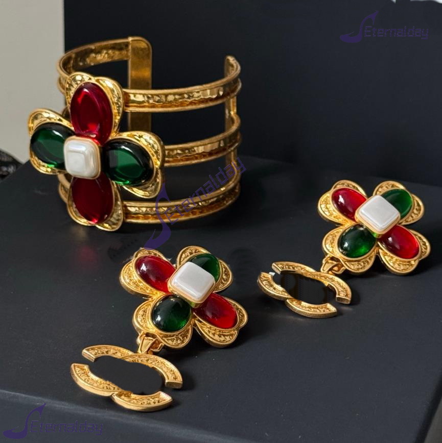 New Vintage Designed Four leaf clover gemstone three-layer Open Bracelet women's Banquet Cuff Bangle luxury Wedding Designer Jewelry