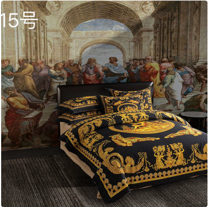 Brand Bedding Sets Luxury Gold Horse Blue Satin Embroidery Egyptian Cotton Duvet Cover Bed Linen Fitted Sheet Pillowcases Bedclothes