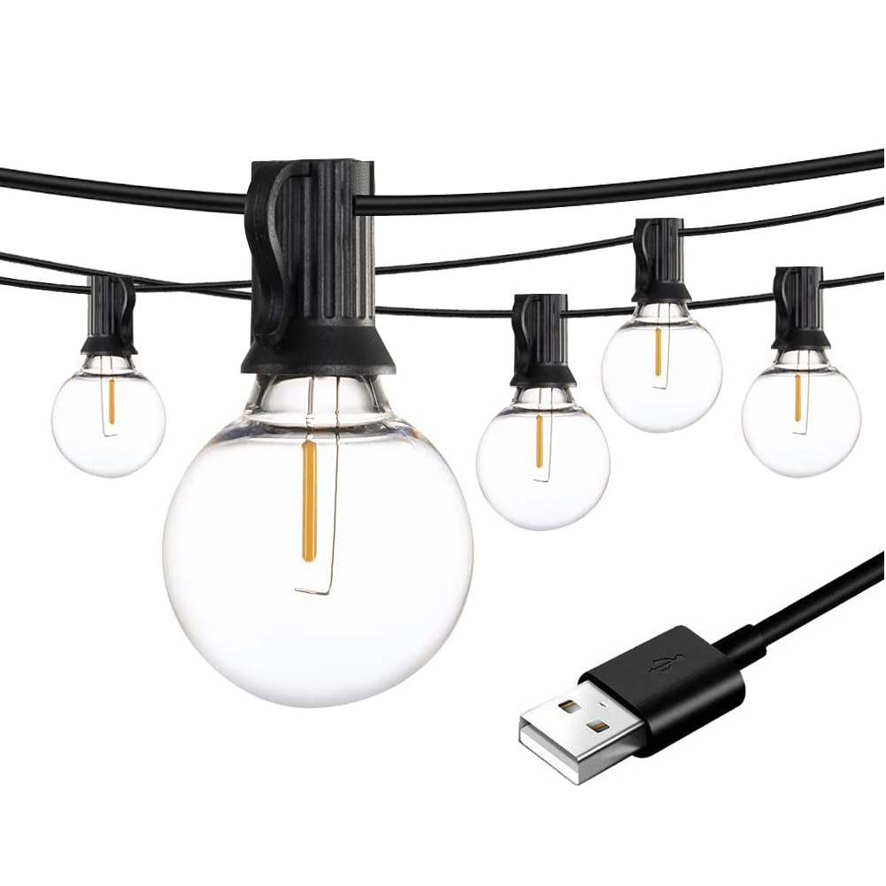 Guirlande lumineuse LED USB G40, 7.6/15m, 5V, 1W, ampoule en plastique, étanche, pour l'extérieur, tente, Patio féerique, décoration de mariage