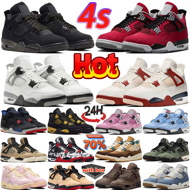 Avec la boîte Designer Basketball Chaussures 4 4S Sports Baskets Hommes Pizza Black Cat White Cement Thunder Denim Forget Me Not Bred Repensé Cav