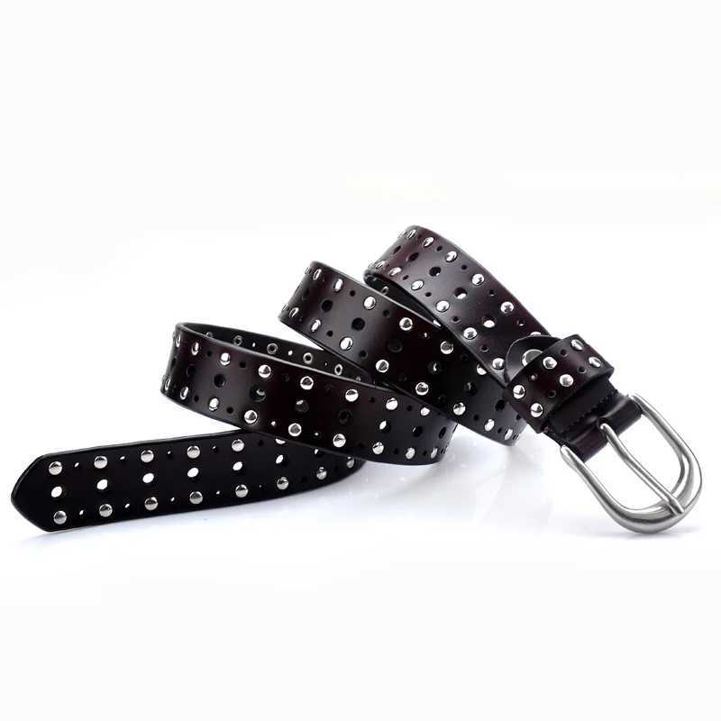 Luxury Punk Womens Belt with Silver Rivets Designer Leather Waistband for Dresses And Jeans Decorative Wide Girdle for Cowgirls M260527 Z260924