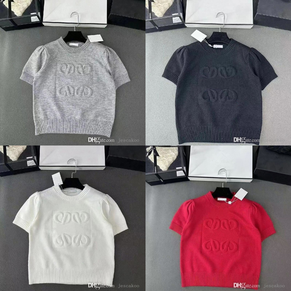 Designer Womens Knitted Tees Tops Summer T-shirt Knit Sweater Round Neck Short Sleeve Pullover Sweaters Fashion Womens Clothes