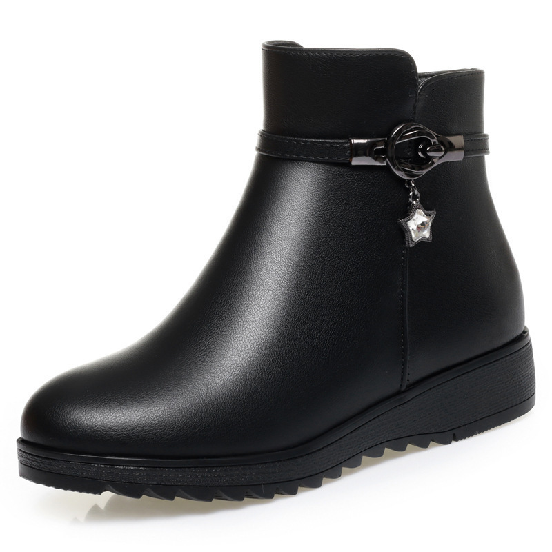 Leather snow boots womens womens shoes in autumn and winter platform Martin boots and short boots plus velvet cotton 241230