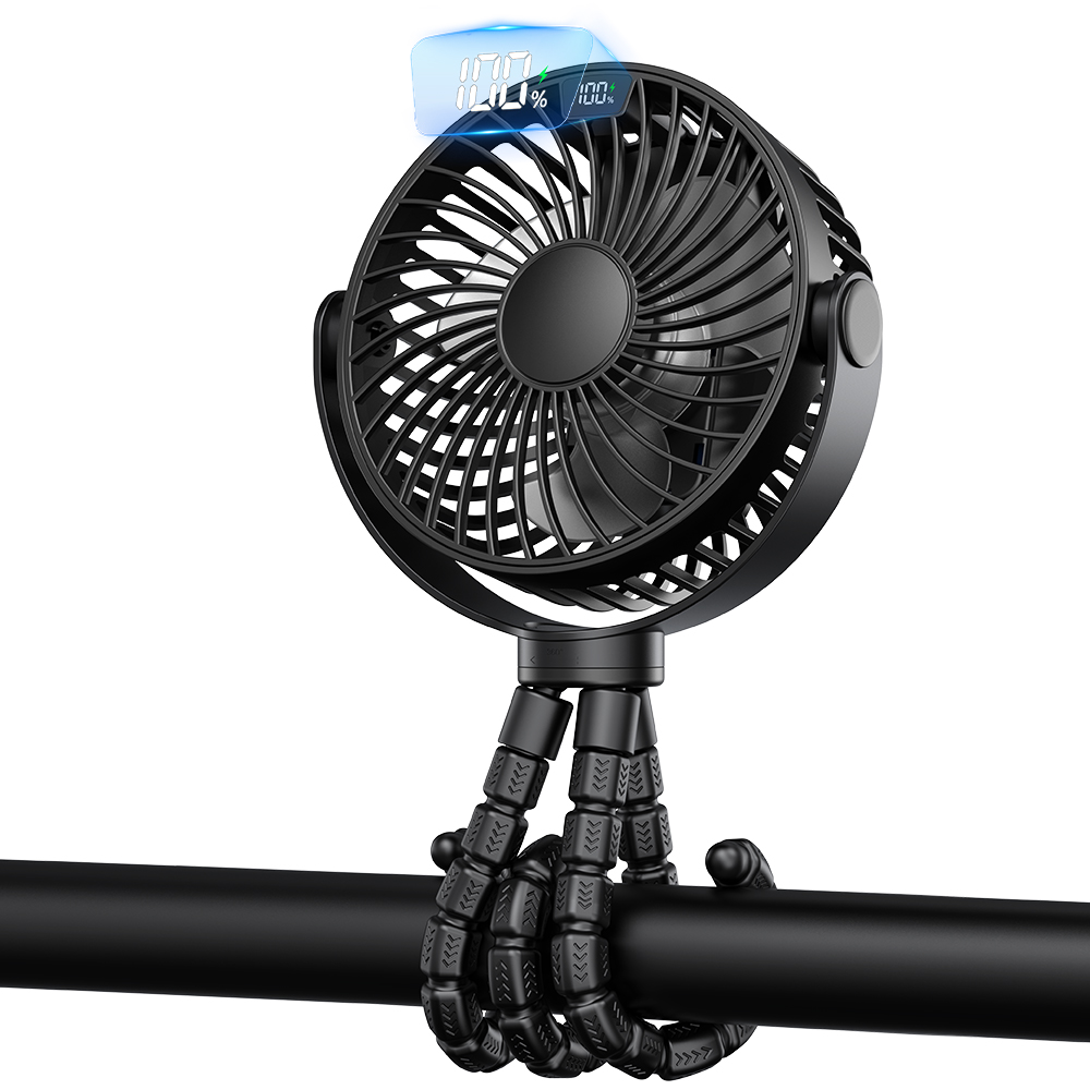 5000mah Stroller Portable Mini Fan USB Rechargeable Outdoor Electric Fan 4 Gear Speed 360°Degree Rotata Digital Display