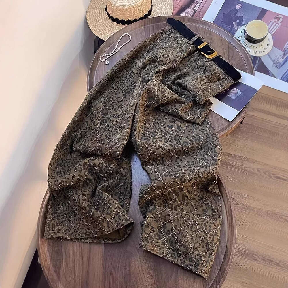 High Street Leopard Print Jeans For Women, Summer New Design, Sophisticated And Slimming, Floor-Length Pants MAKOUFEI