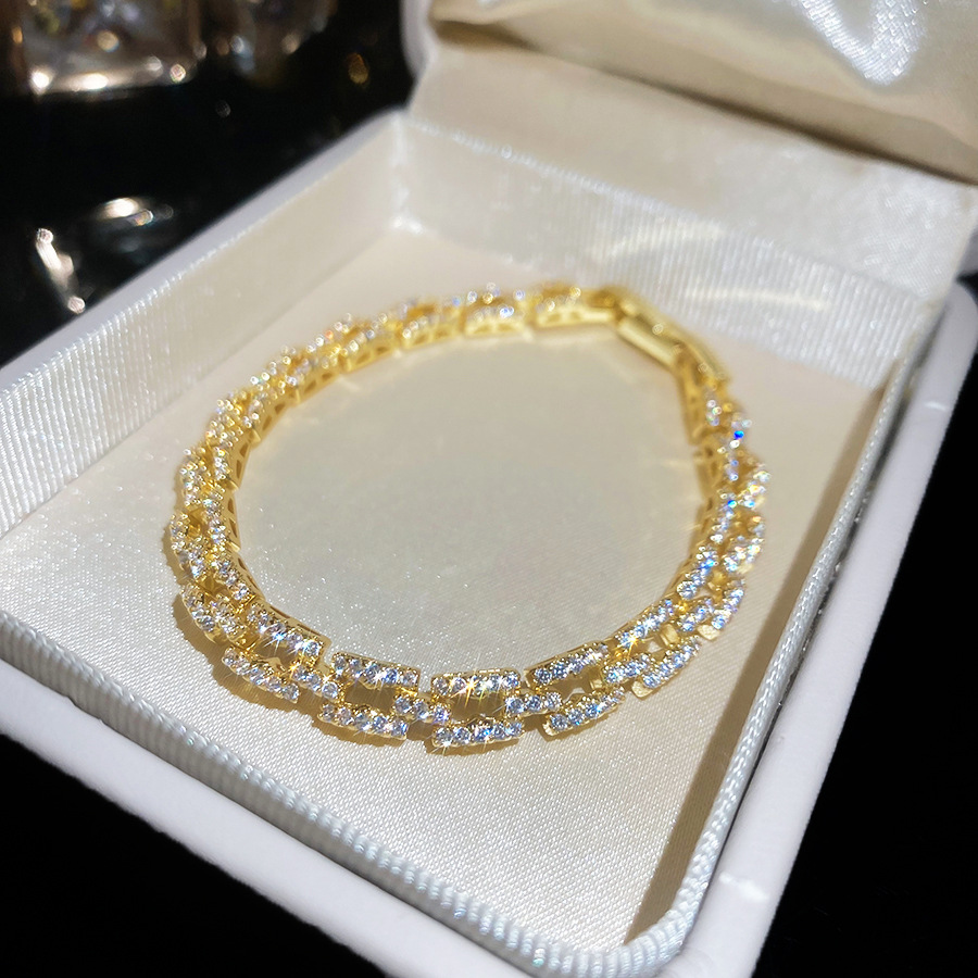 European and American Cross-Border Diamond-Shaped Hollow Zircon Flower Bracelet Light Luxury High-End Fashion Trend Versatile Women's Jewelr-image-1107990789