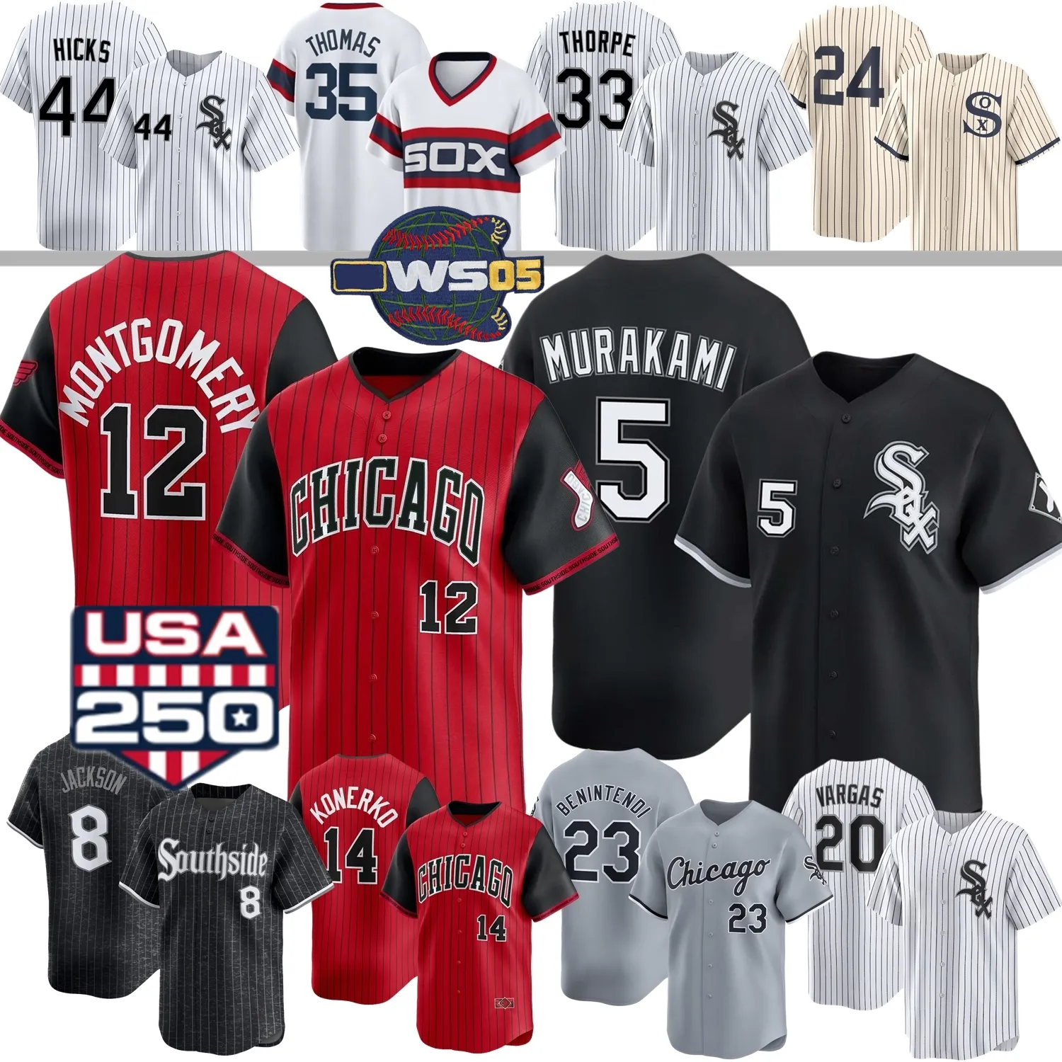 Colson Montgomery Munetaka Murakami White SoxS Jersey chicago Baseball Jersey Noah Schultz Andrew Benintendi Miguel Vargas Lenyn Sosa Kyle Teel Q-image-948023509