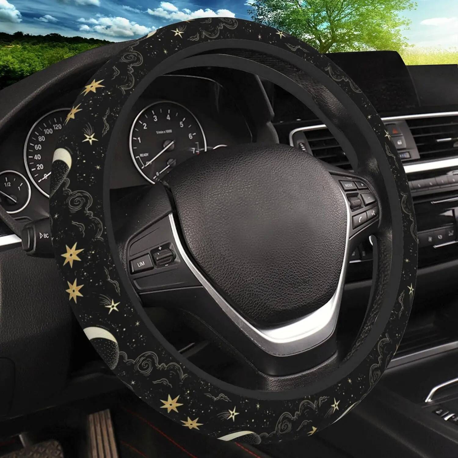 Stars Clouds Moon Cover Non-Slip Breathable Neoprene Steering Wheel Covers Car Accessories Universal 15 Inch