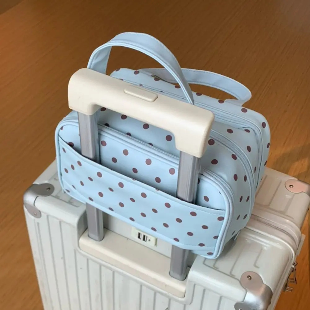 Polka Dot Handheld Makeup Bag Multifunctional Three Layer Partition Pu Cosmetic Bag Large Capacity Waterproof Travel Storage Bag 260527BJ