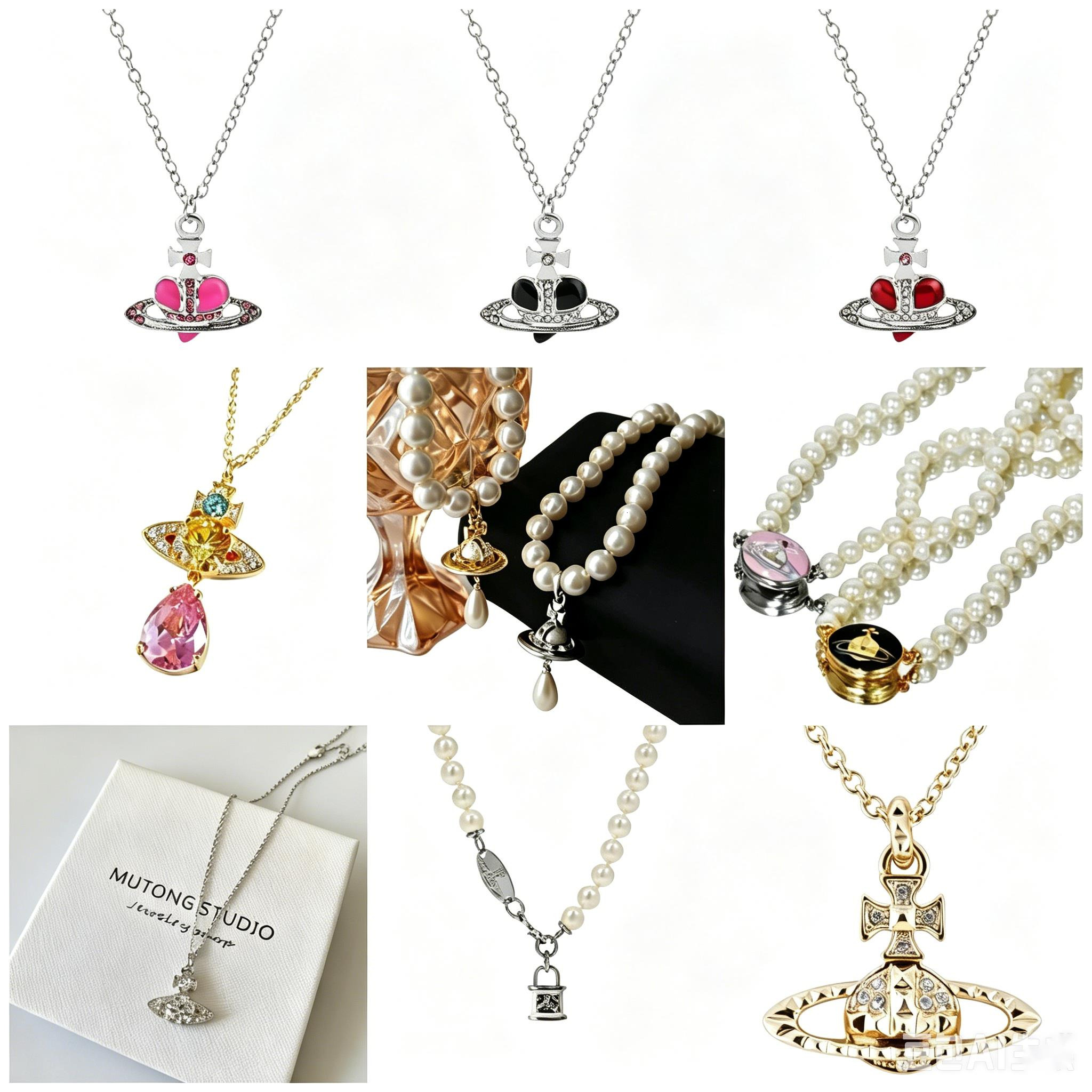 Orb Woman Necklace Designer Viviane Vivienme Vivene Western Viviennelies Westwoodies Saturn Oval Pearl Necklace For Women Planet Pin Pendant Clav-image-1107991877