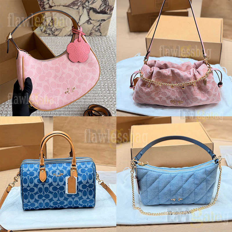 Pink Faye Denim Designer Bags Luxury Cherry blossom pink crossbody bag Versatile Little Light blue bag Coabags Tote Bags Women Handbags with chain s
