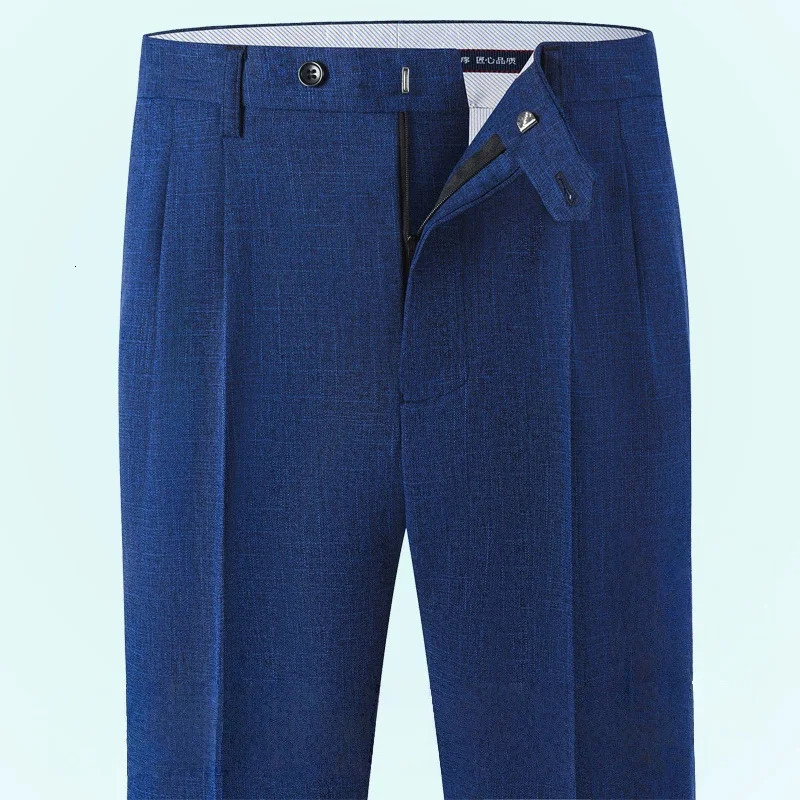 Pantaloni da abito da uomo in lino a doppia piega a vita alta Pantaloni eleganti dritti larghi per matrimoni estivi Taglie formali 40 42 44 260618