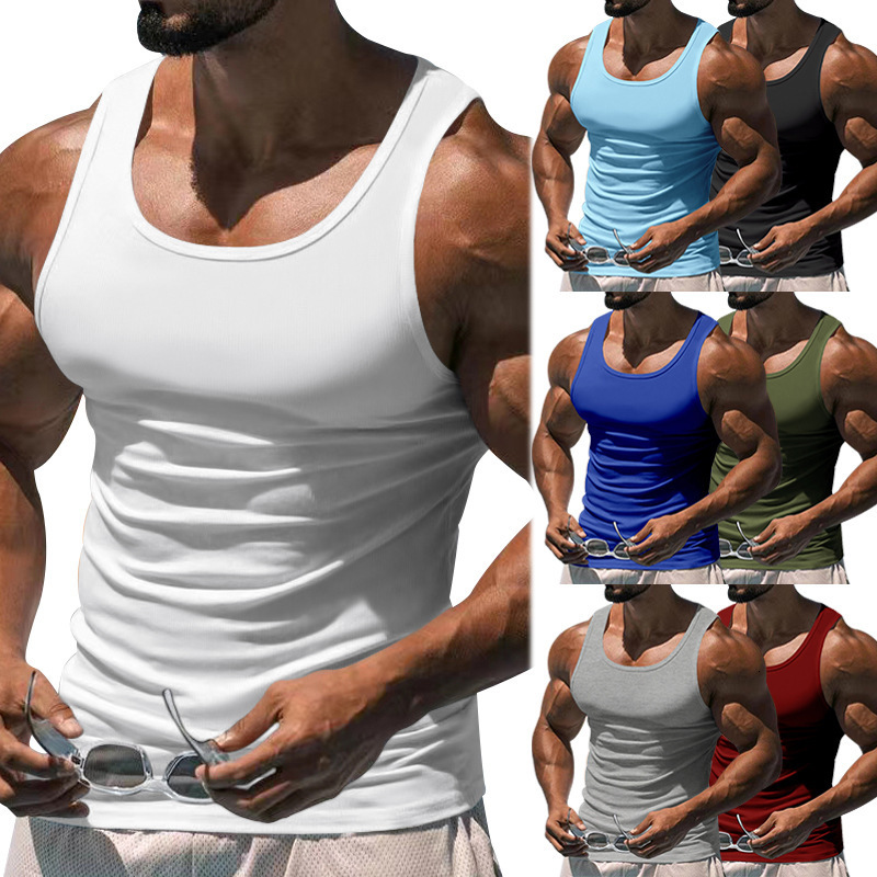 Tank Top For Men European American Summer Fitness Training Vest Solid Color Thin Quick Dry Breathable