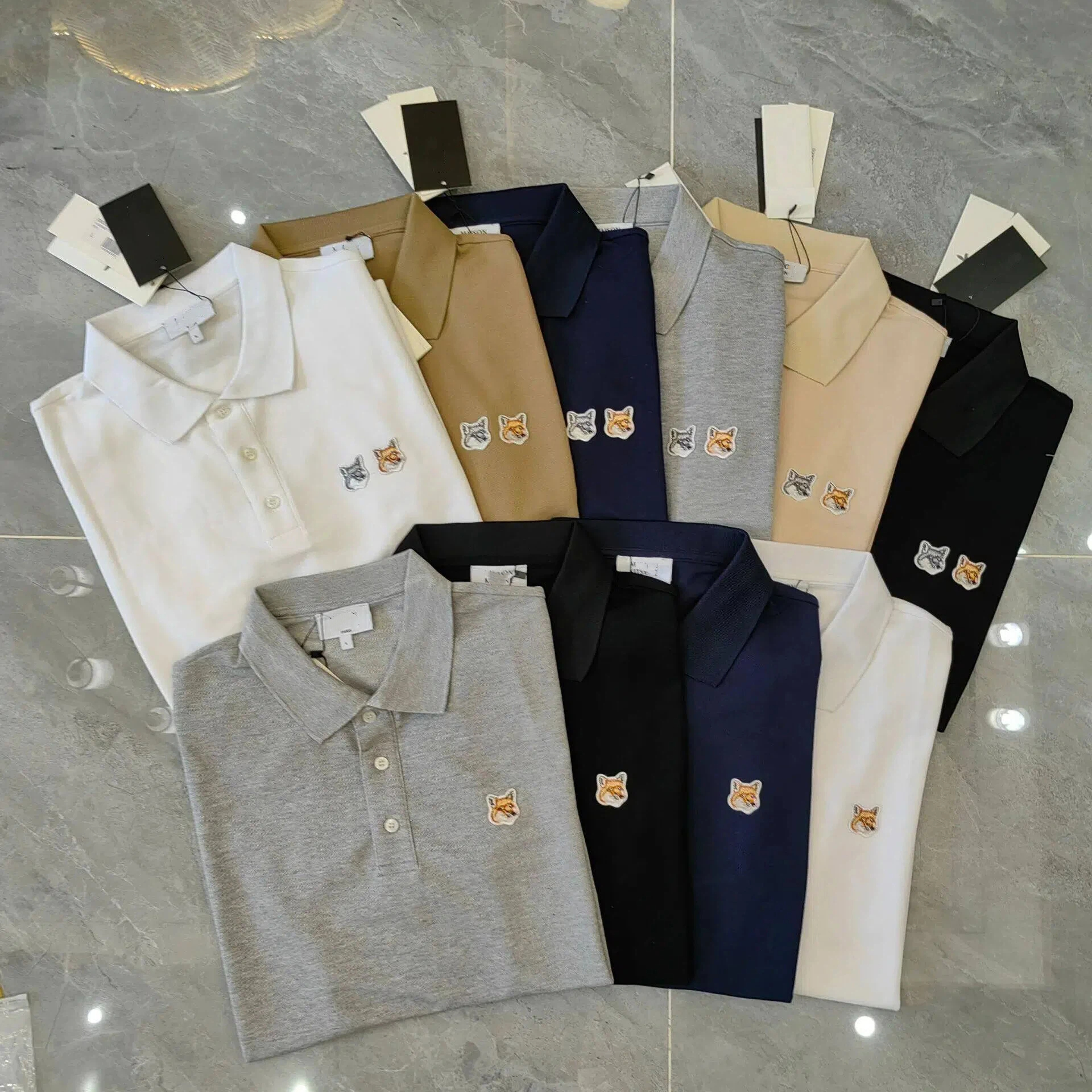 Business Polo T Shirt Mens Summer Crew Neck Short Sleeve Polo Shirt Loose Casual Style Head Embroidery Logo American Street Trendy Wear Unisex