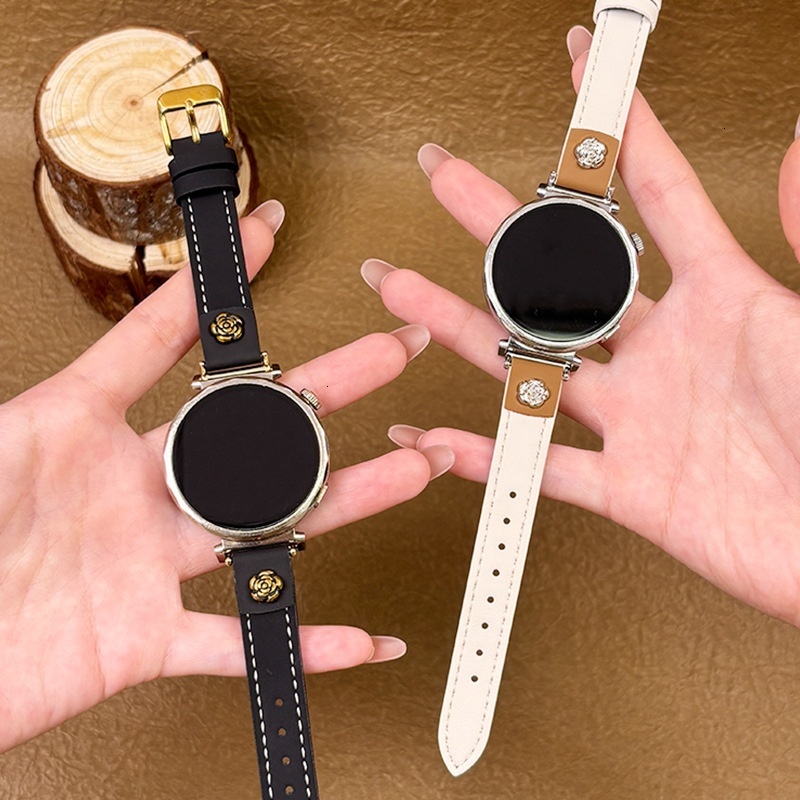 Watch band Suitable for men women slim stylish color-blocked leather camellia women's watch strap Q261016