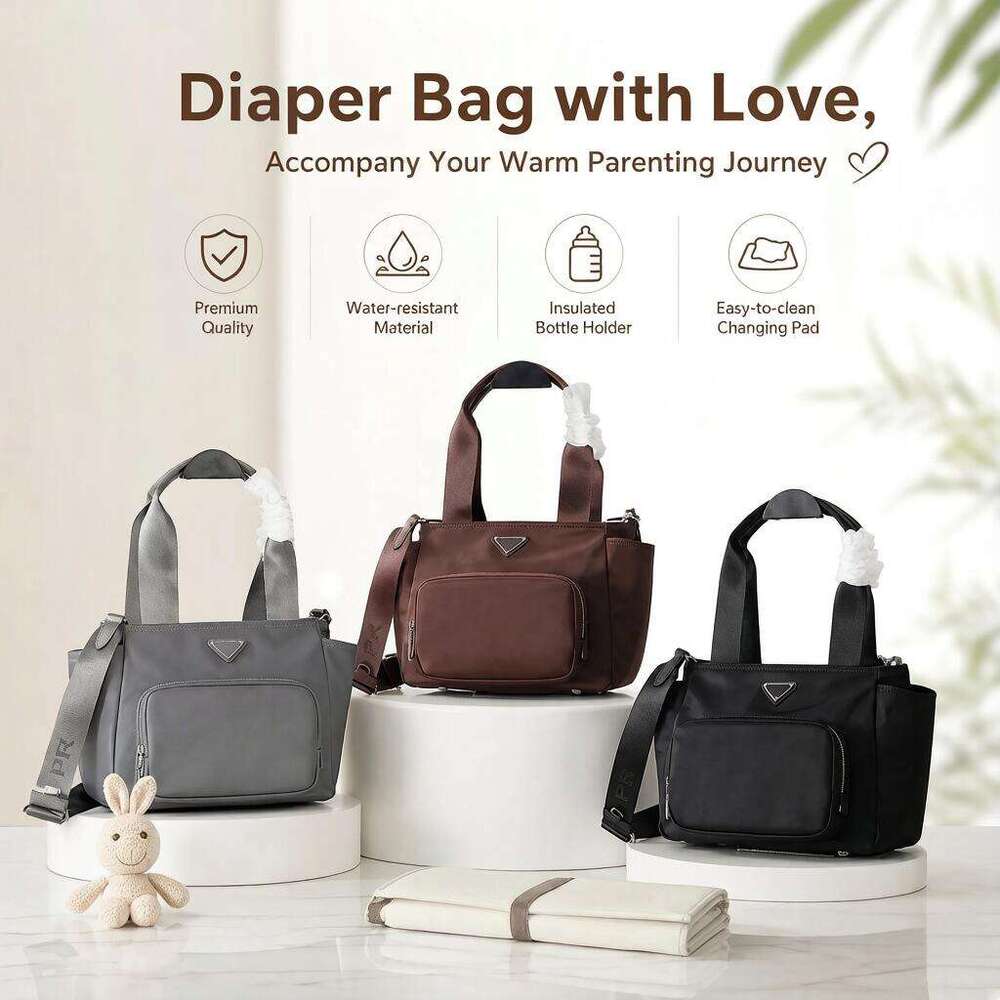 2026 new nylon diaper fashion designer change pram bags large capacity with bottle pocket black brown mommy bag